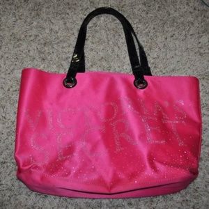 Victorias Secret Tote Bag Pink Large Beach 2 Straps Embellished Logo